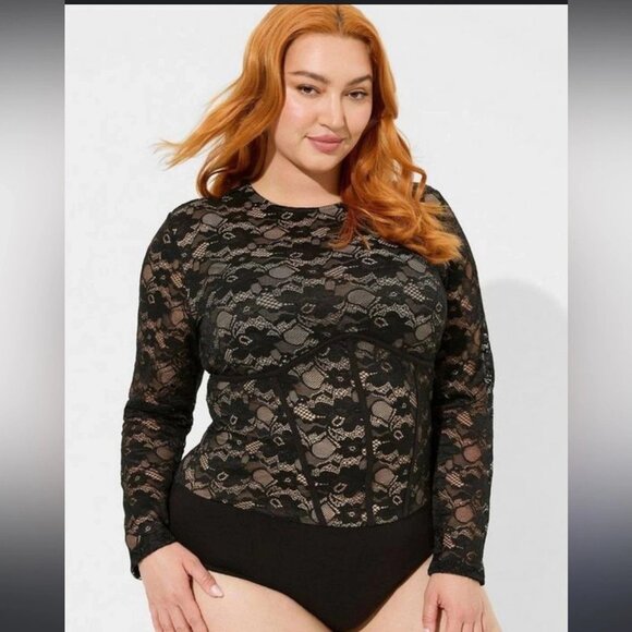 Torrid 2 Plus Size 2X Women's Black Lace Stretch Corset Bodysuit Sexy Gothic - Picture 1 of 9
